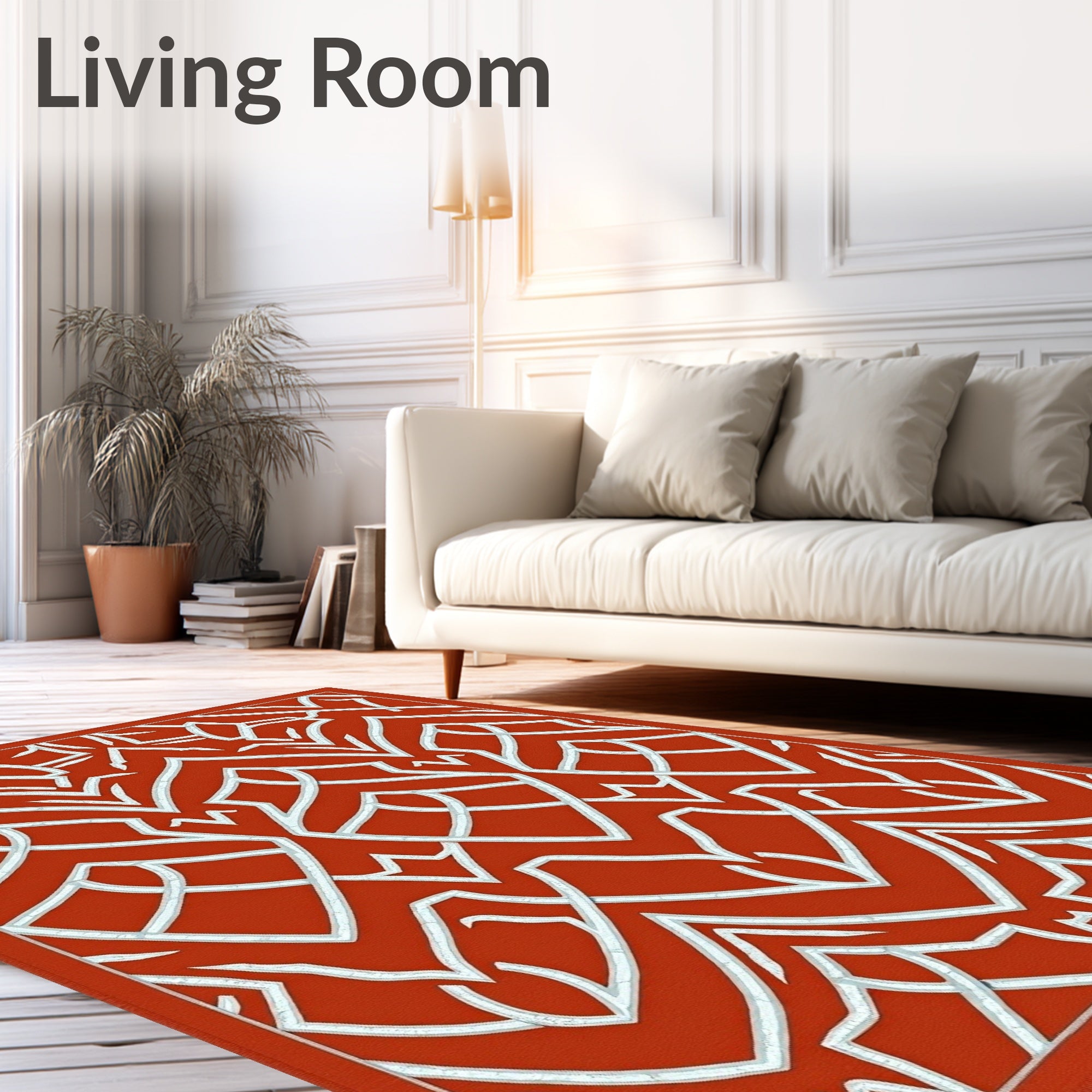 Terracotta Geometric Art Deco Scroll Rug