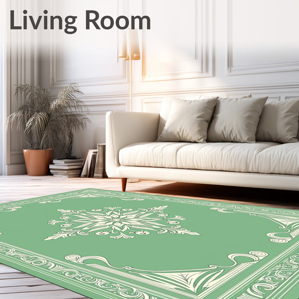 Vintage Green Floral Ornamental Rug
