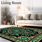 Golden Teal Scroll Medallion Rug