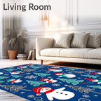 Happy Snowman Winter Forest Blue Rug