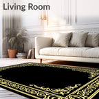 Golden Ornate Scroll Border Frame Rug