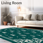 Deep Teal Winter Forest Border Rug