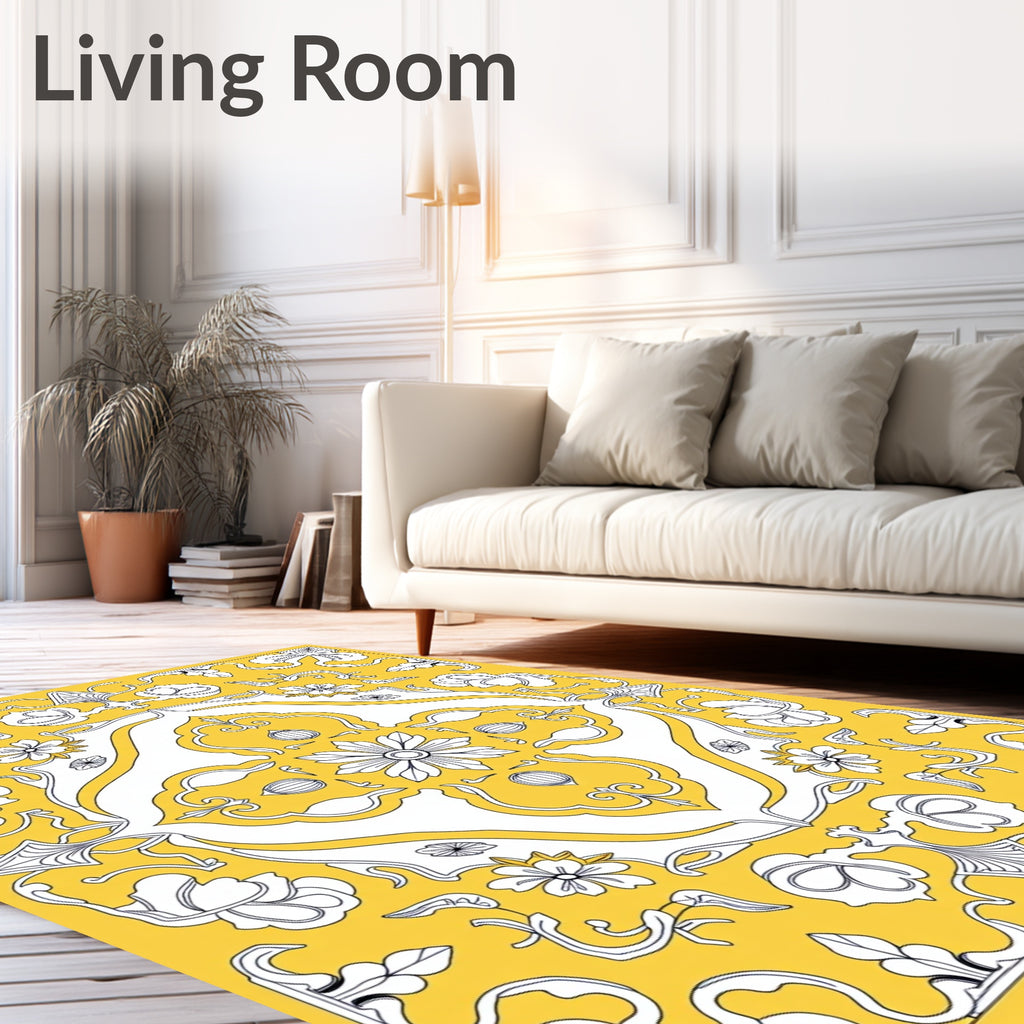 Golden Floral Scroll Medallion Rug