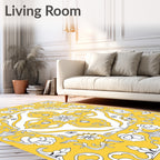 Golden Floral Scroll Medallion Rug