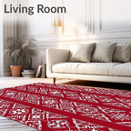 Red White Vintage Scroll Border Rug