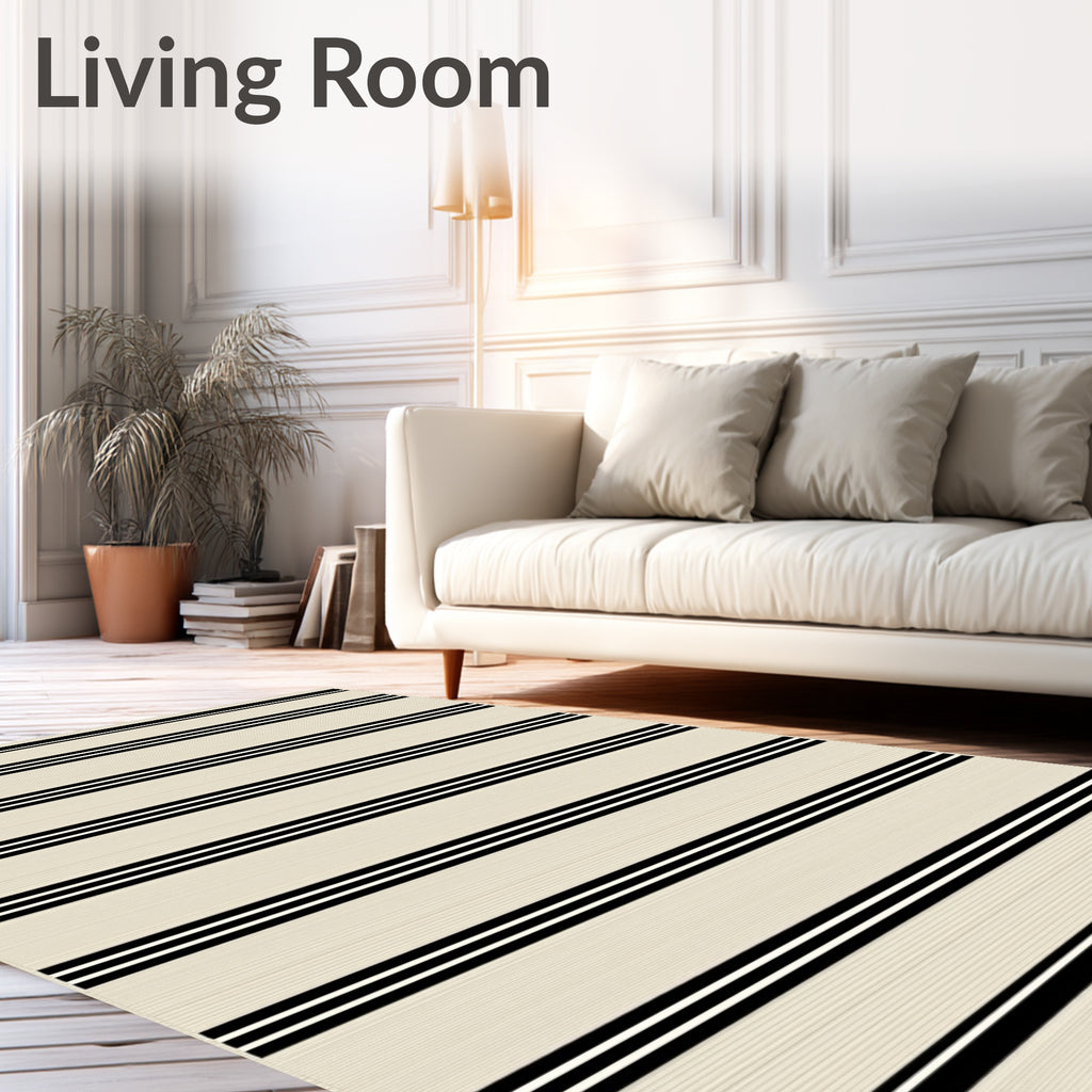 Classic Cream Black Double Stripe Rug