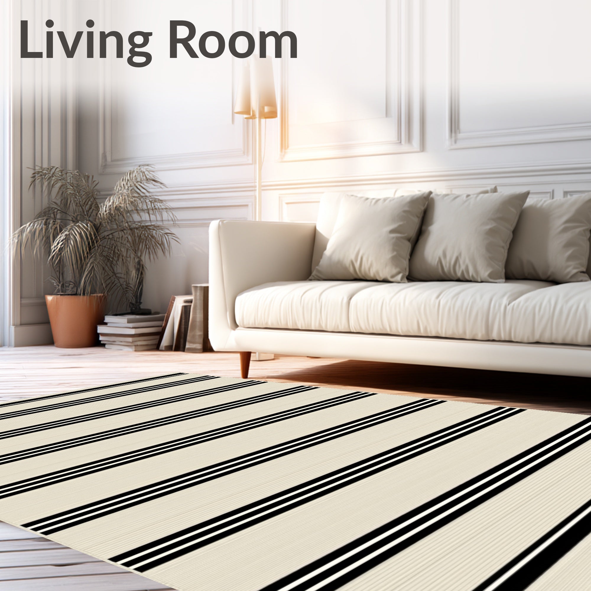 Classic Cream Black Double Stripe Rug