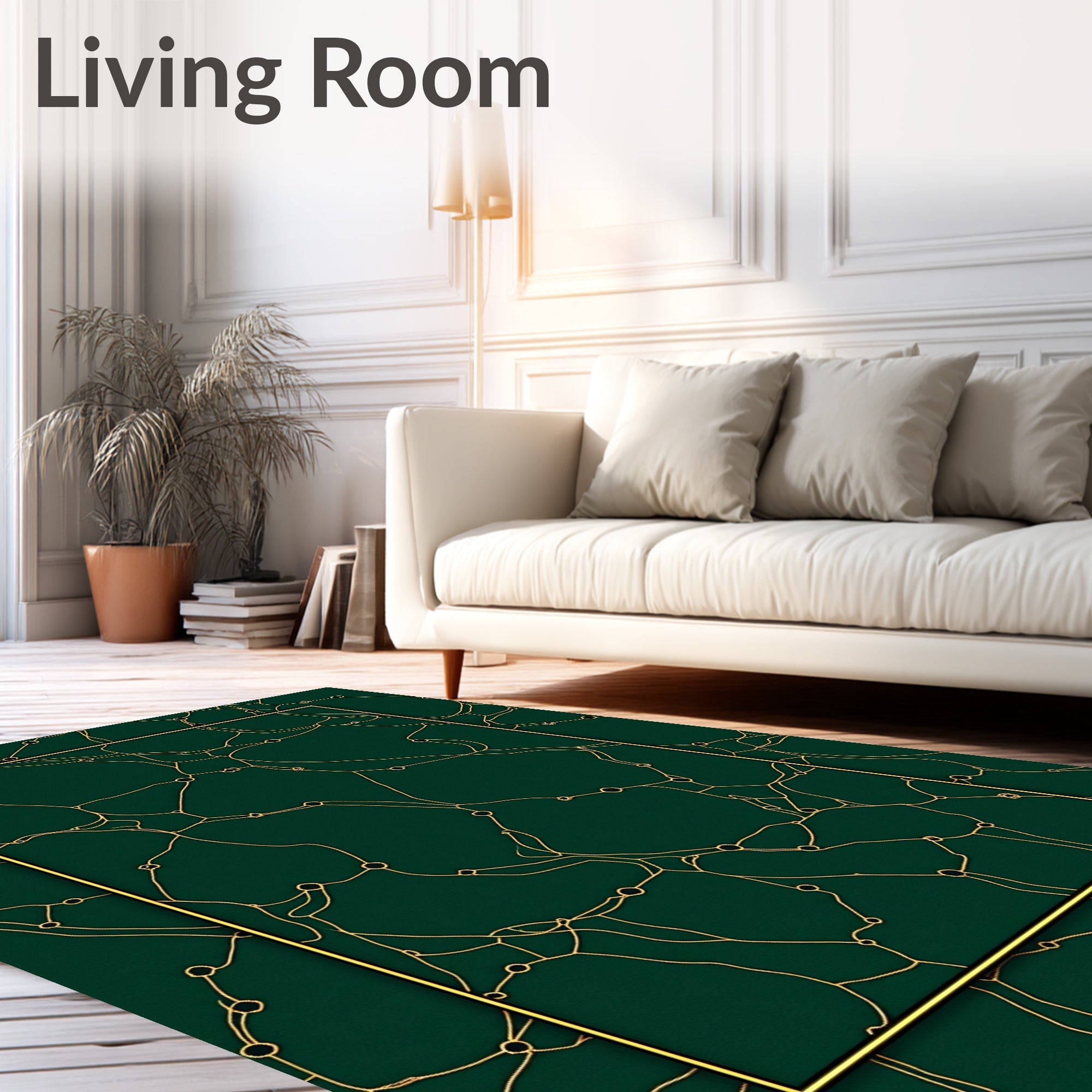 Emerald Green Woven Network Border Rug