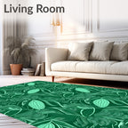 Deep Emerald Green Leafy Vines Abstract Rug