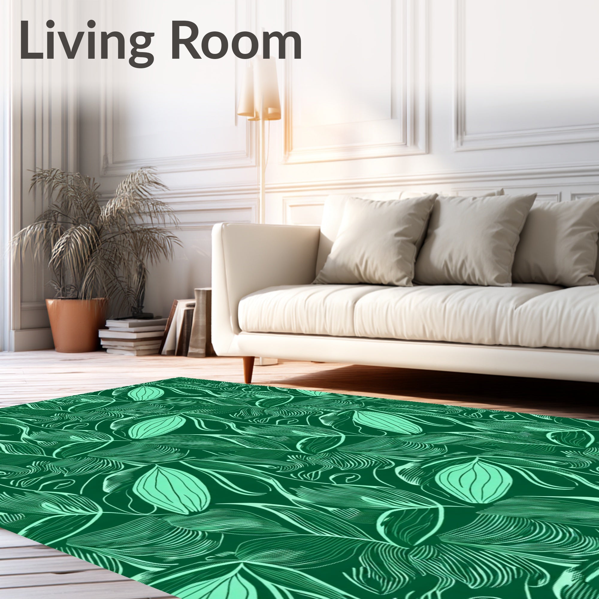 Deep Emerald Green Leafy Vines Abstract Rug