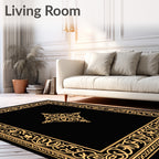 Golden Ornate Floral Border Rug