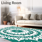 Teal White Elaborate Mandala Rug