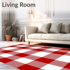 Crimson White Plaid Checkered Squares Rug