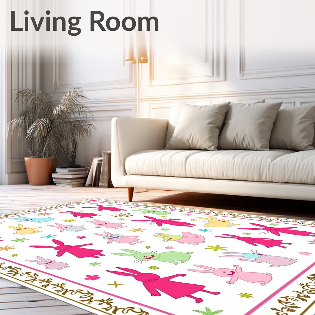 Playful Pink Bunny Sprinkle Collection Rug