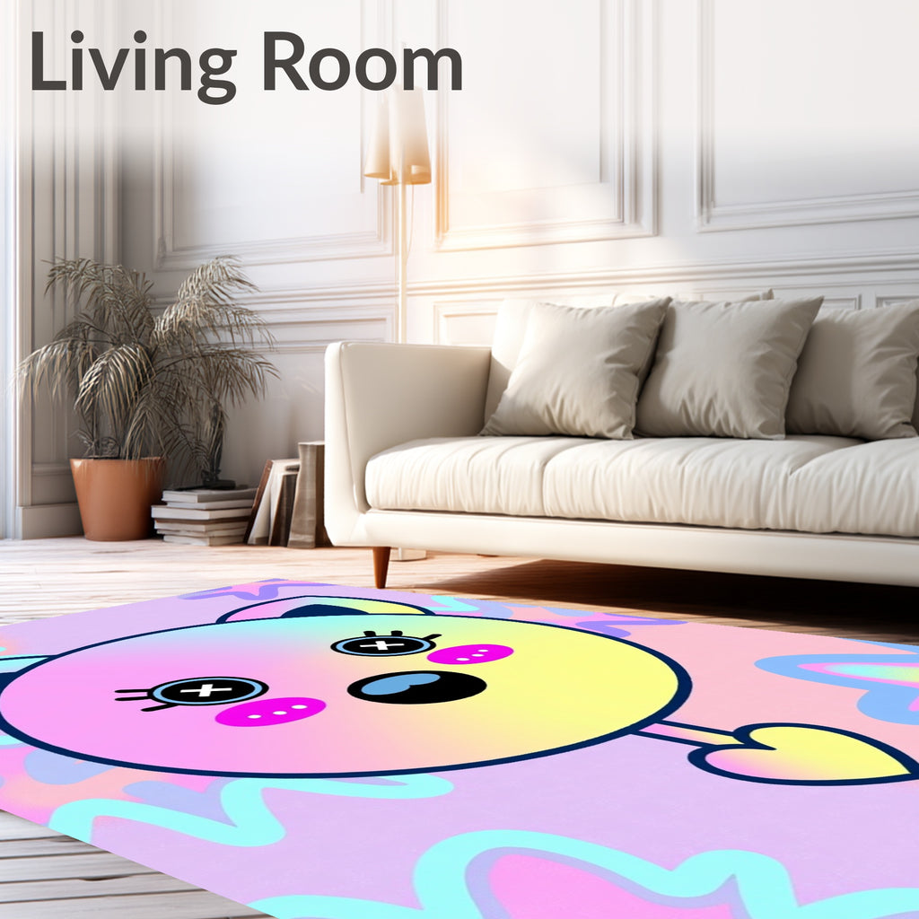 Whimsical Kawaii Bear Pastel Starburst Rug