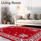 Crimson White Snowflake Medallion Border Rug