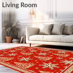Crimson Snowflakes Fir Tree Border Rug