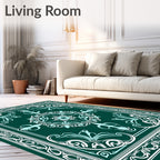 Teal White Vintage Floral Scroll Rug