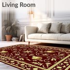 Rich Burgundy Golden Ornament Garland Rug