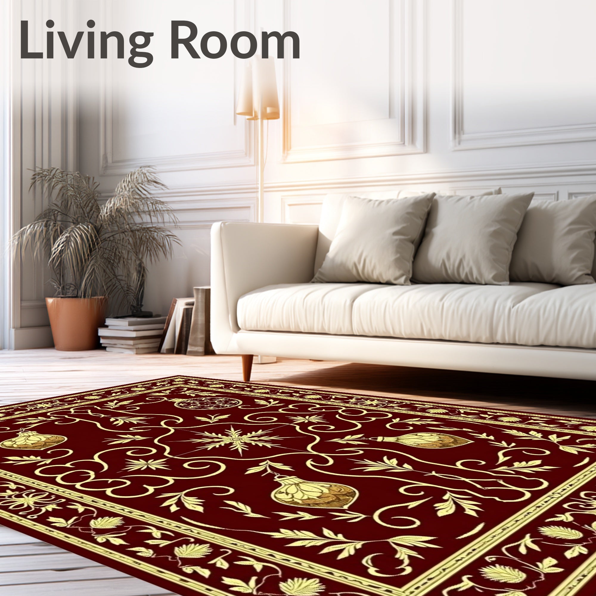 Rich Burgundy Golden Ornament Garland Rug