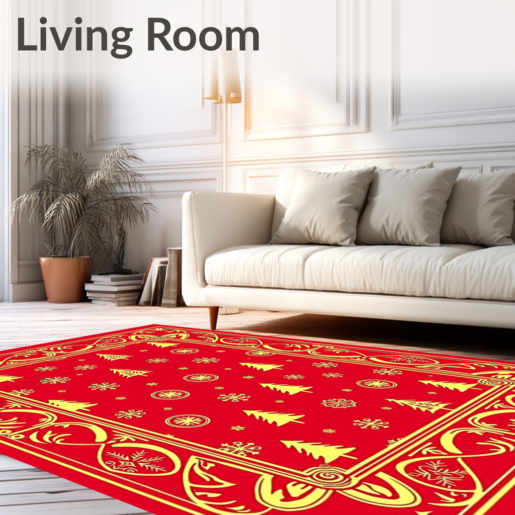 Festive Scarlet Yellow Christmas Trees Rug