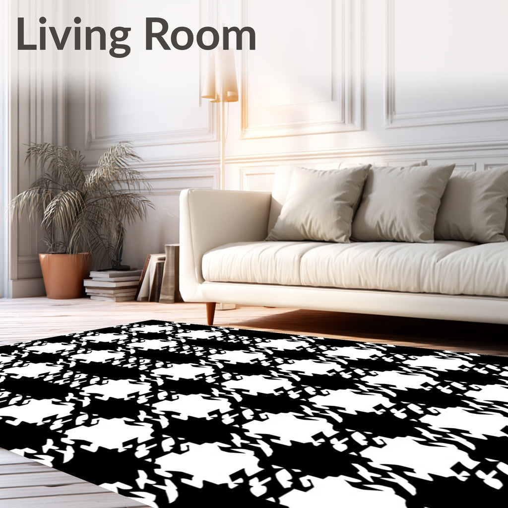 Classic Black White Houndstooth Check Rug