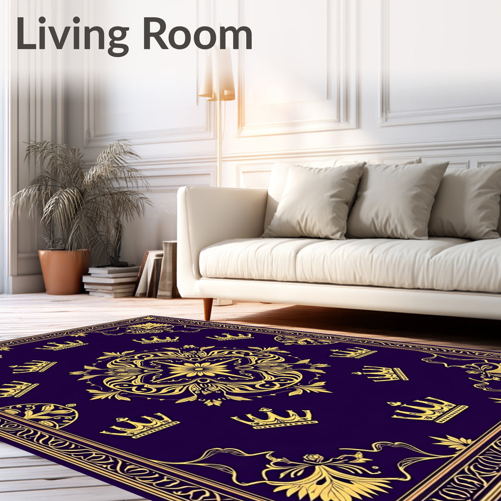 Deep Purple Gold Crown Emblem Rug