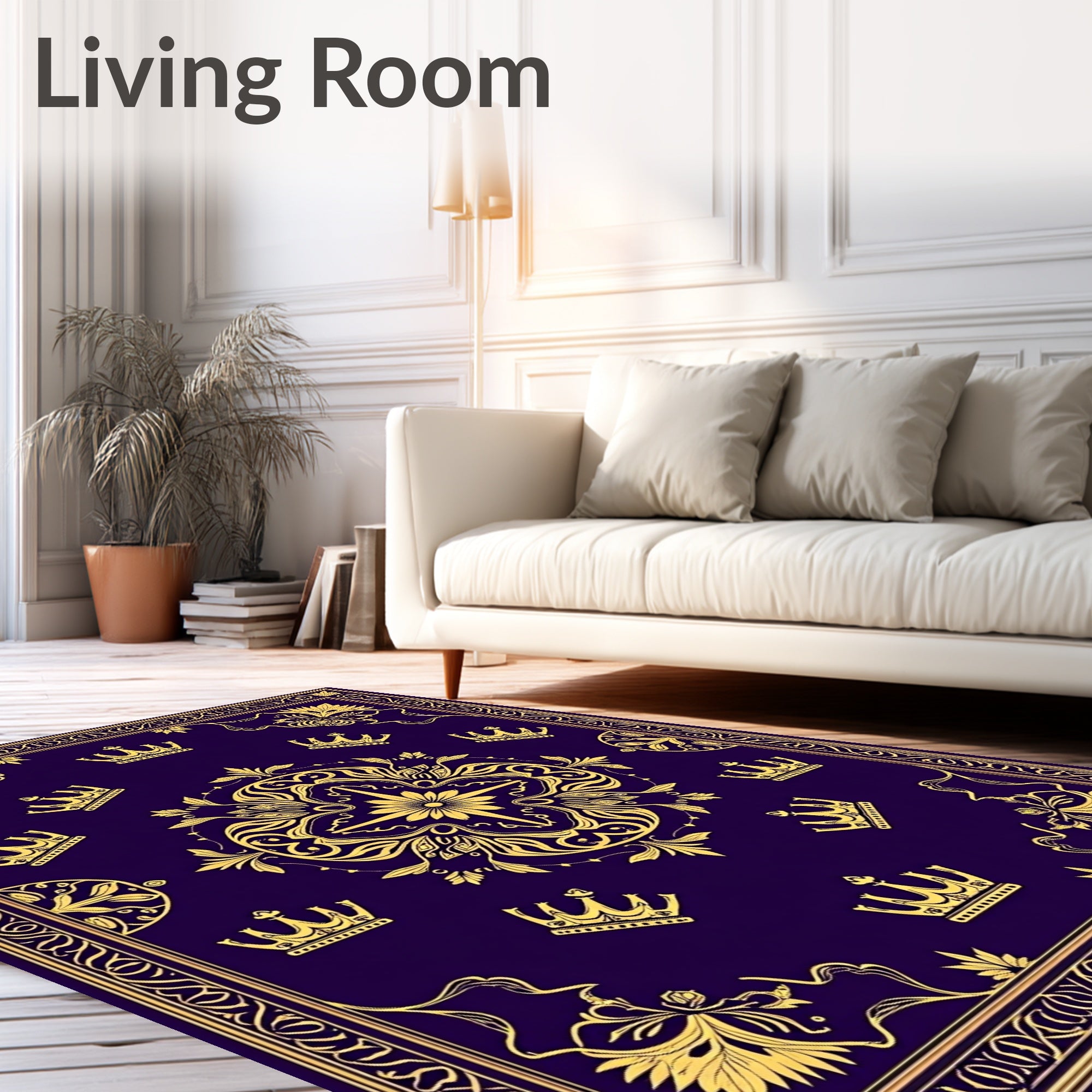 Deep Purple Gold Crown Emblem Rug