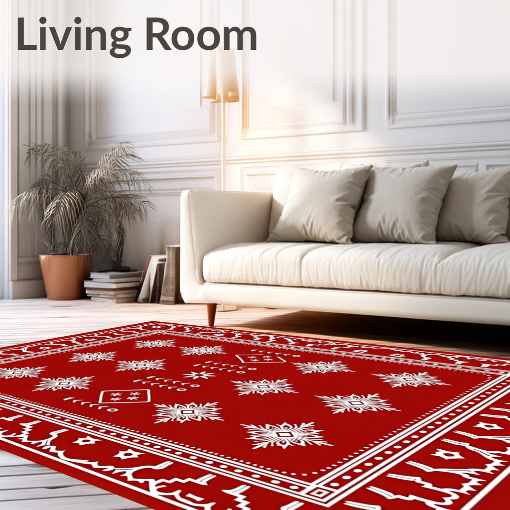 Crimson White Folk Floral Medallion Rug
