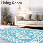 Pale Blue Cream Orante Scrollwork Rug