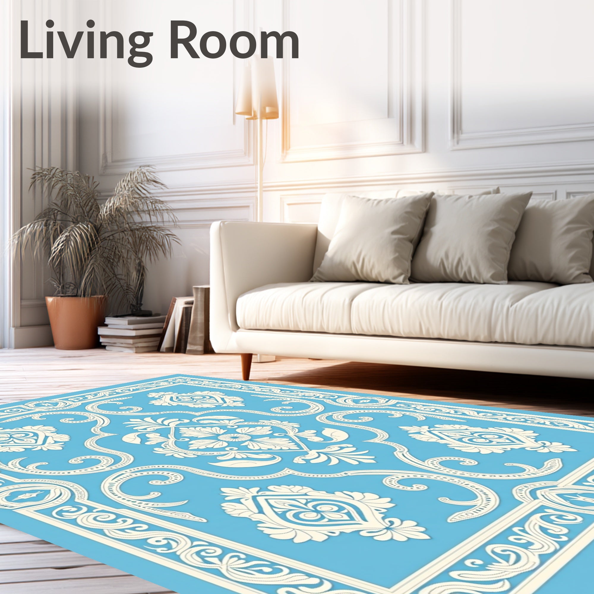 Pale Blue Cream Orante Scrollwork Rug