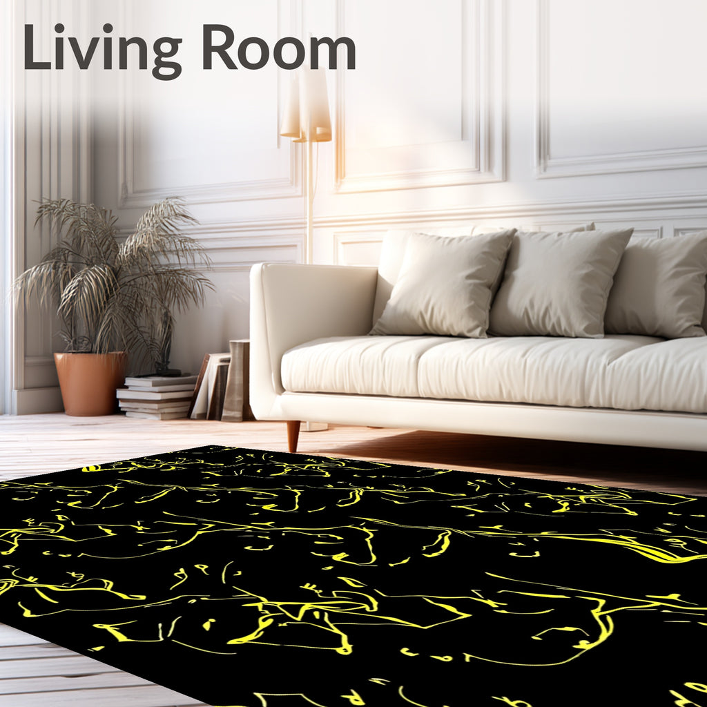 Bold Neon Black Scribble Art Rug