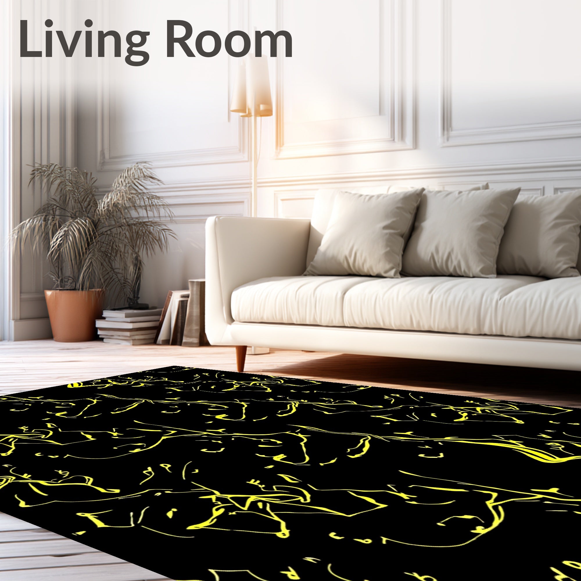 Bold Neon Black Scribble Art Rug