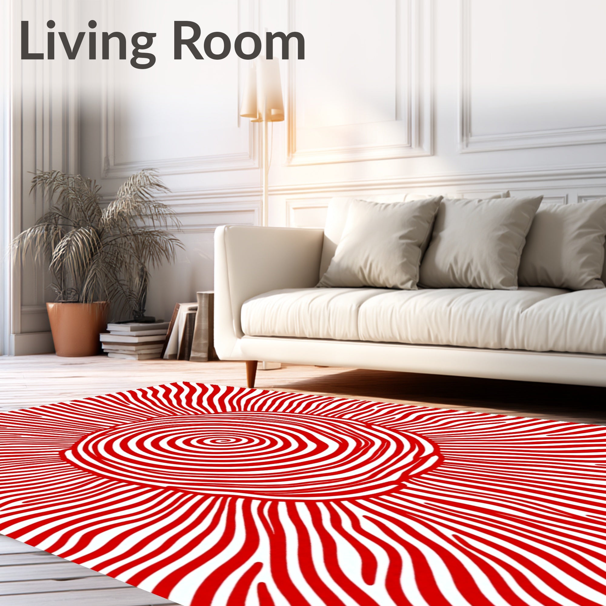 Red Swirl Sunburst Rays Rug
