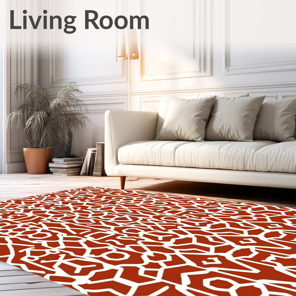 Terracotta White Abstract Geometric Symmetry Rug