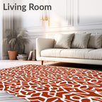 Terracotta White Abstract Geometric Symmetry Rug