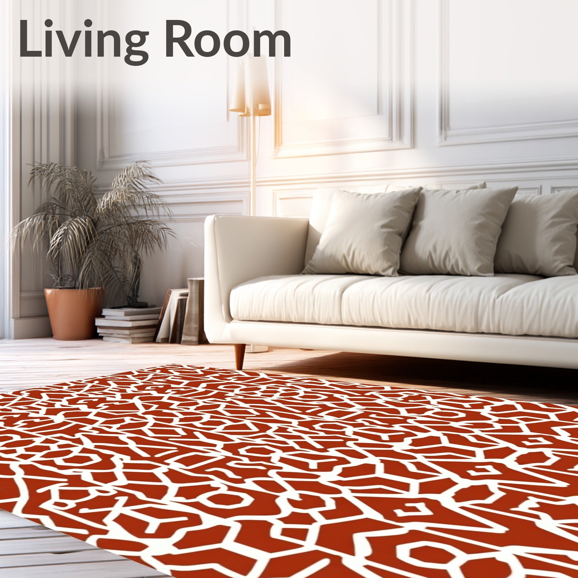 Terracotta White Abstract Geometric Symmetry Rug