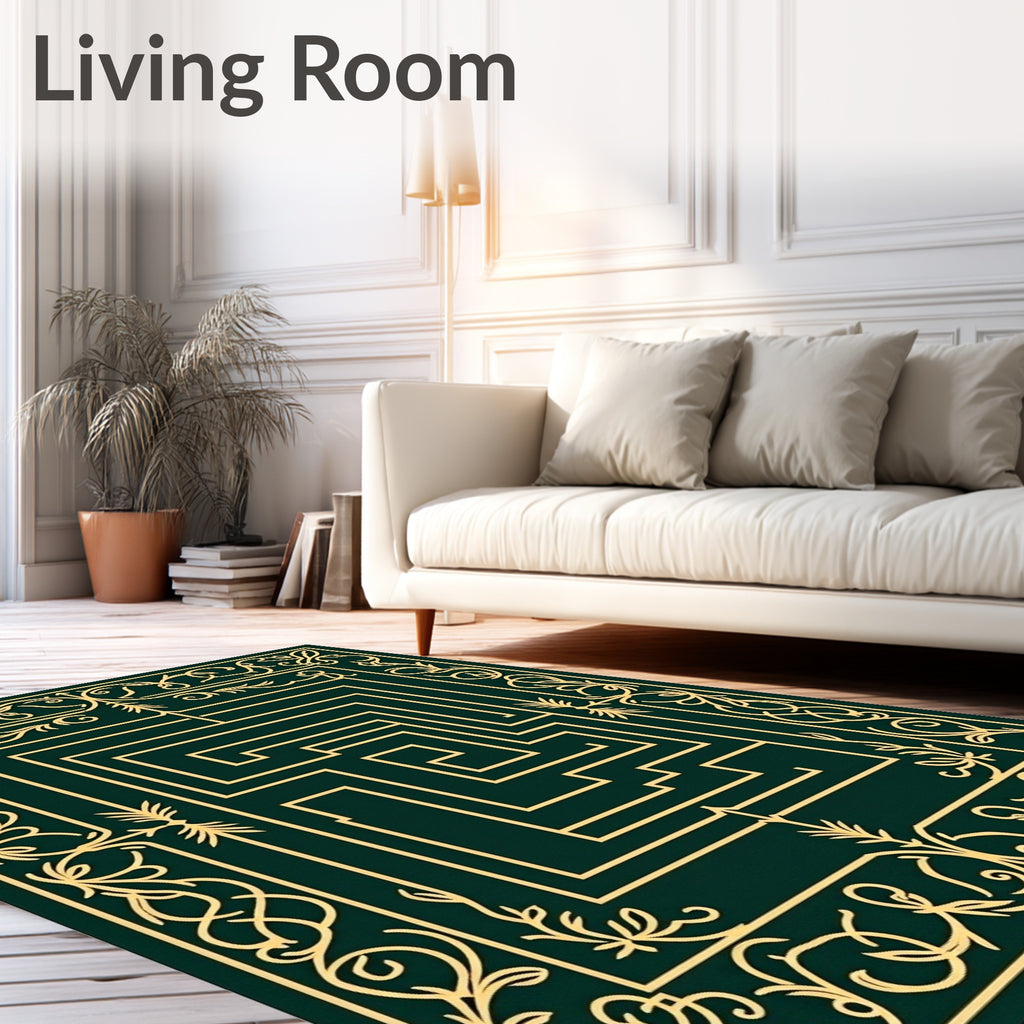 Emerald Green Golden Maze Border Rug