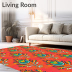 Vibrant Coral Floral Droplet Rug
