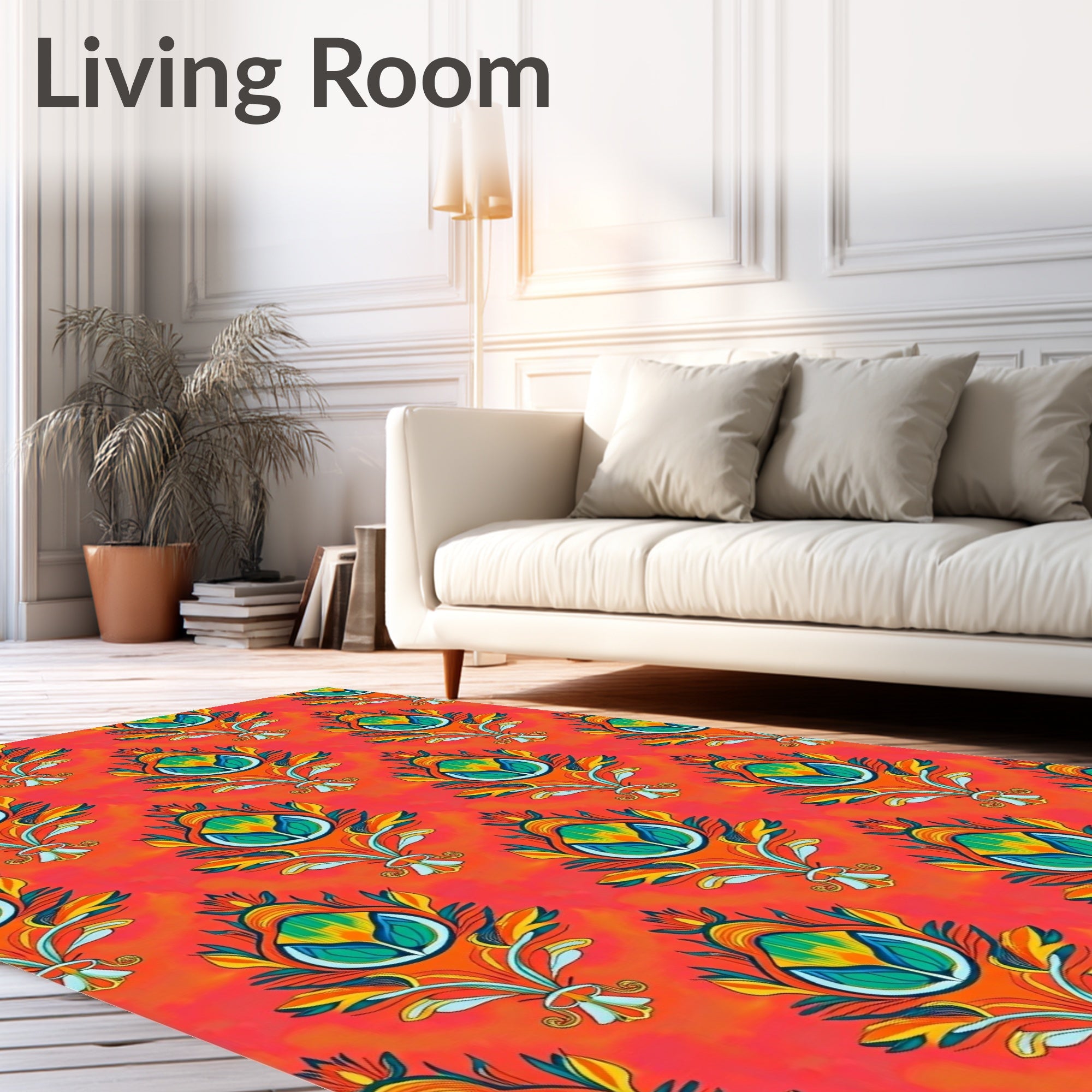 Vibrant Coral Floral Droplet Rug