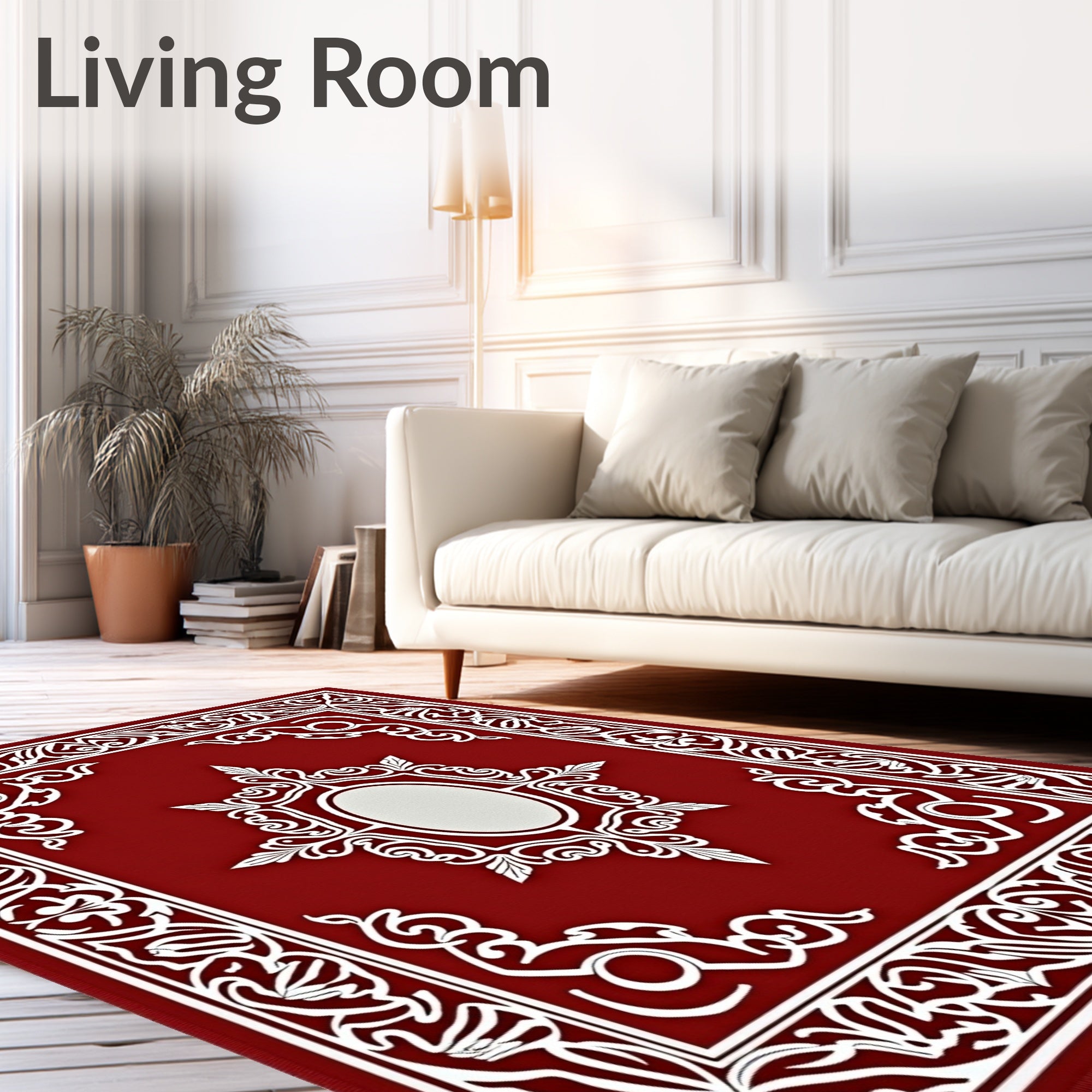 Vibrant Red White Filigree Medallion Rug
