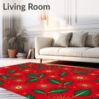 Festive Red Holly Starburst Design Rug
