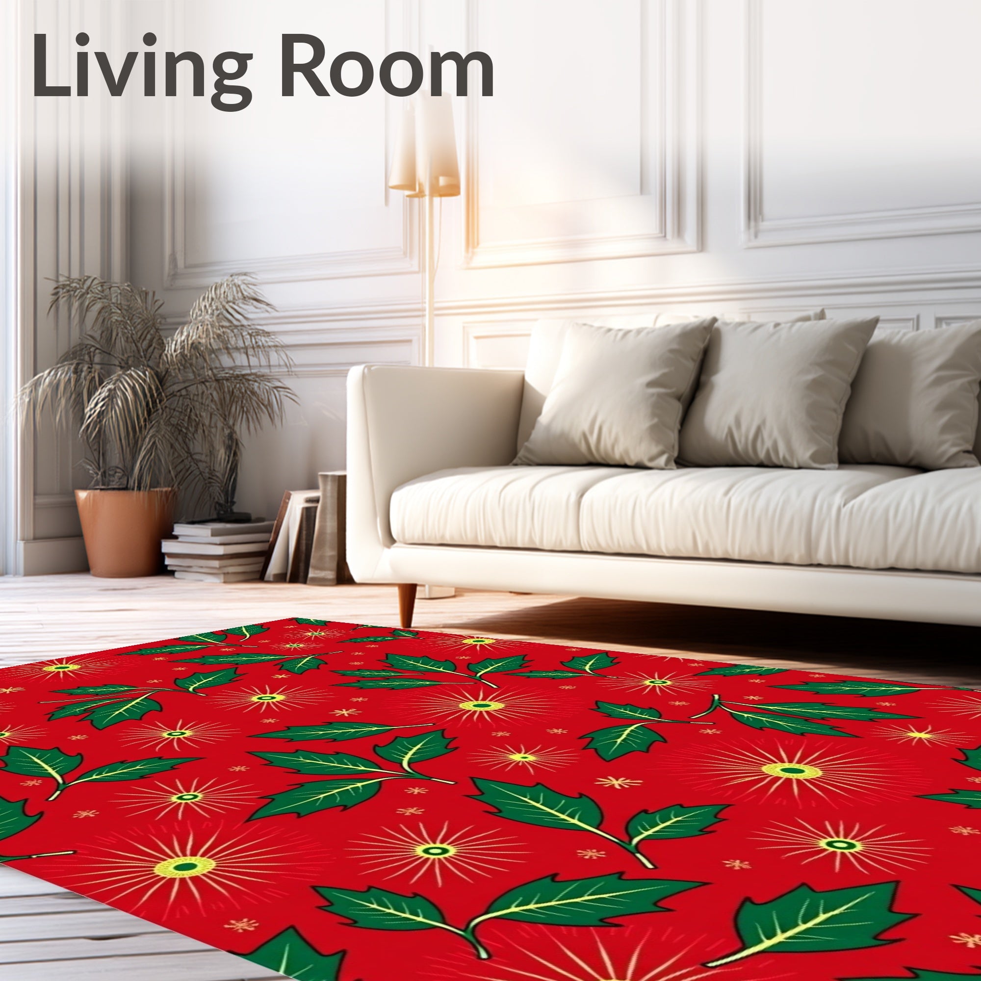 Festive Red Holly Starburst Design Rug