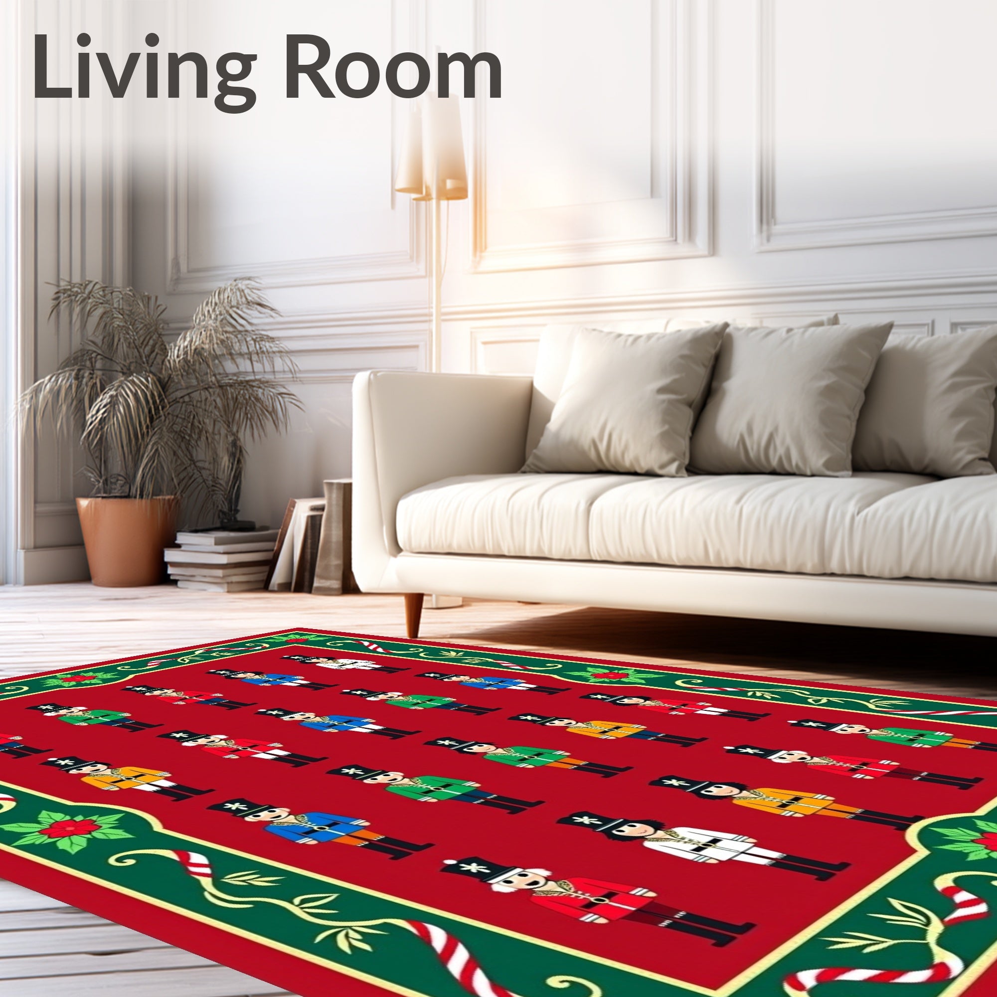 Festive Red Soldier Holiday Border Rug