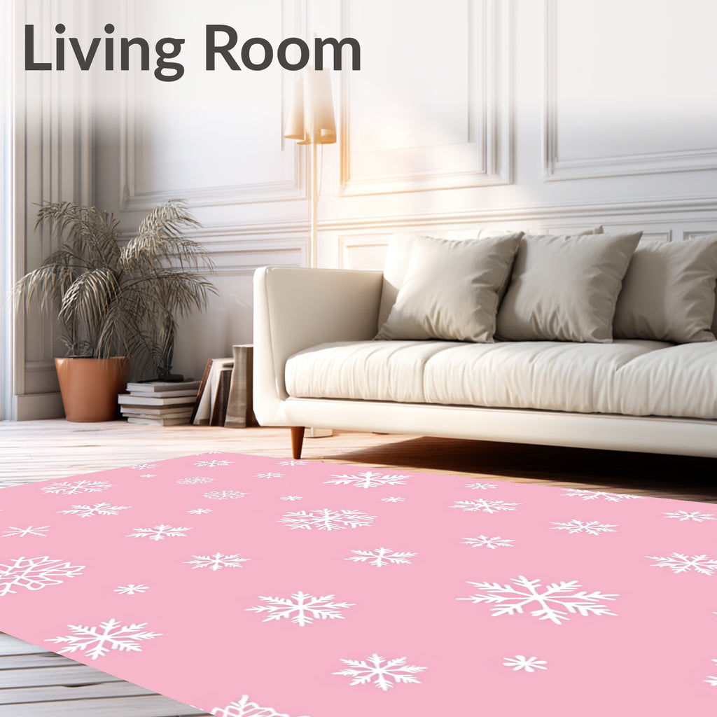 Pink White Snowflake Cluster Rug