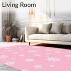 Pink White Snowflake Cluster Rug