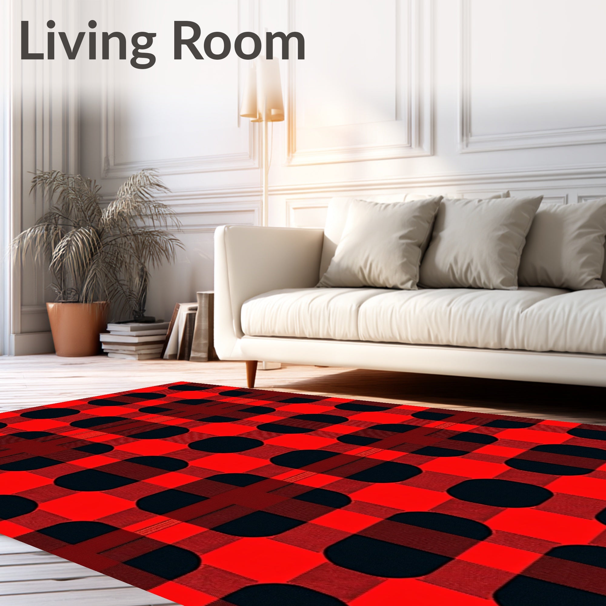 Bold Red Rounded Square Plaid Rug