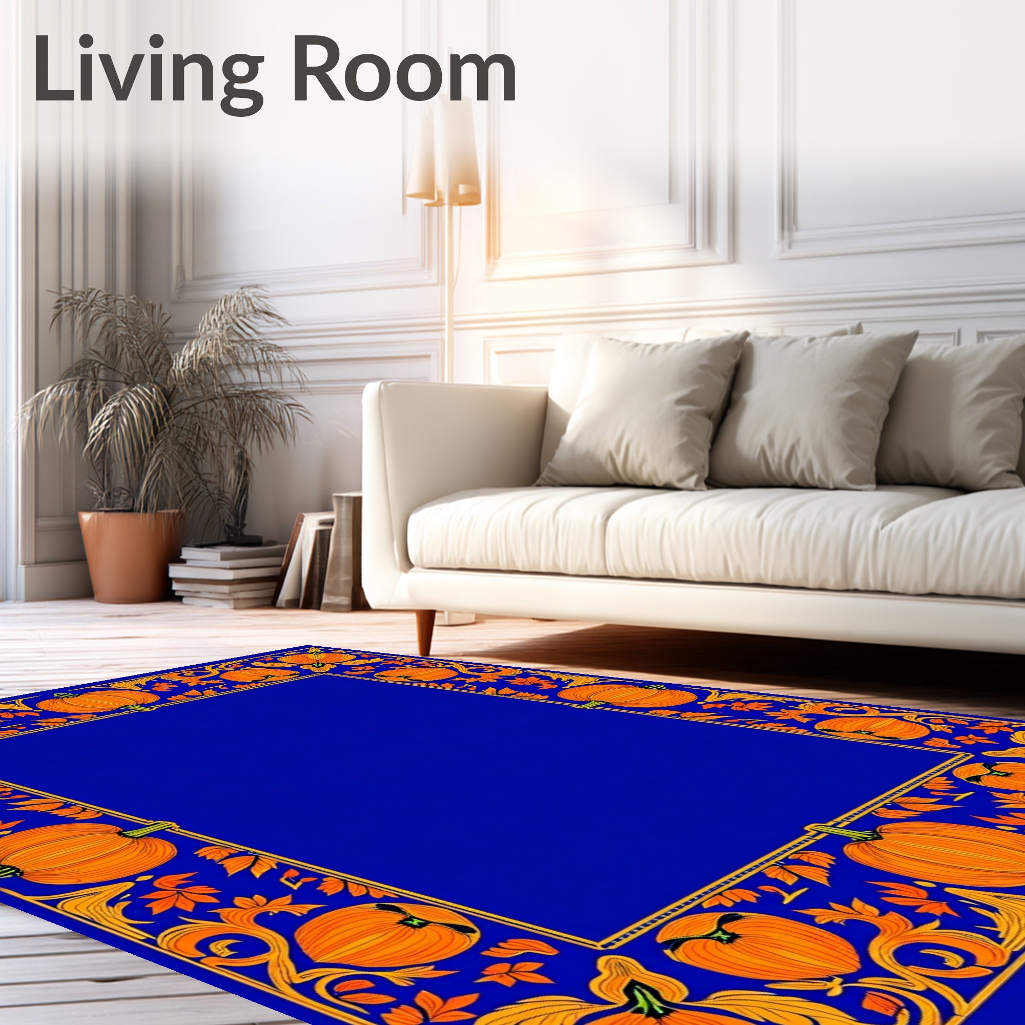 Vibrant Orange Pumpkin Foliage Border Rug