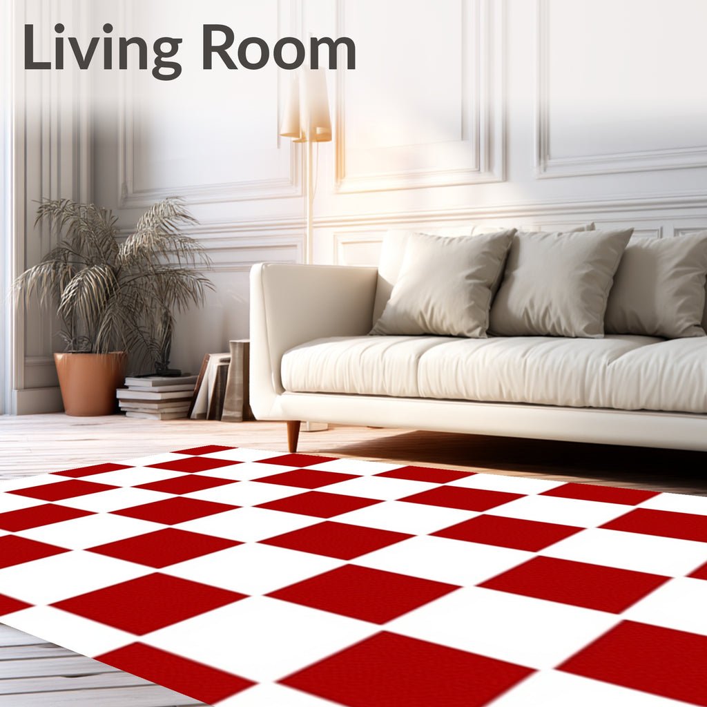 Bold Red White Checkered Squares Rug