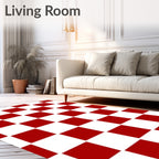 Bold Red White Checkered Squares Rug